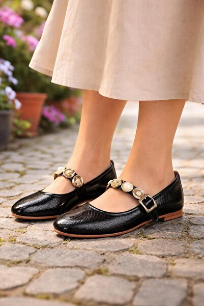 MODAONN حذاء باليرينا نسائي ذهبي اللون بنمط جلد التمساح