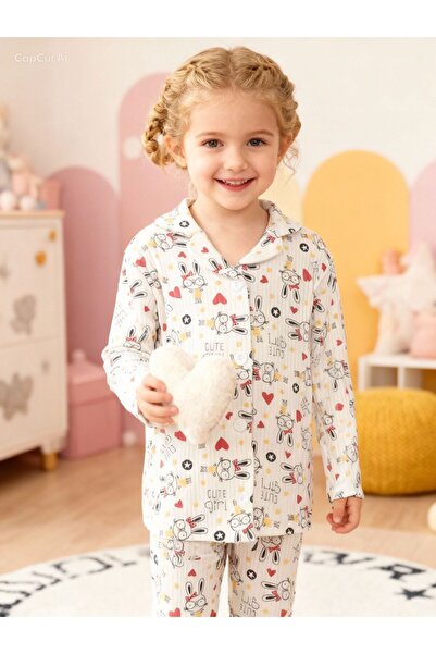 Lunas tekstil Set de pijamale unisex din bumbac cu model de iepure