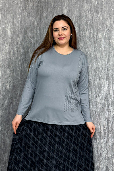 ModaPlaza Women's Blouse with Stone Embroidery on Front and Sleeves 002