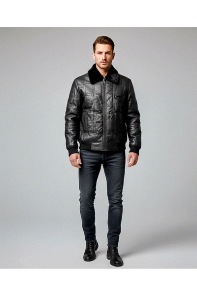 rushana معطف رجالي من الجلد الطبيعي مع طبقات من الفرو من الداخل