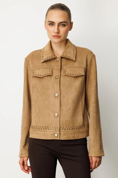 Ekol Knitted Detailed Faux Suede Mink Women's Jacket 08015