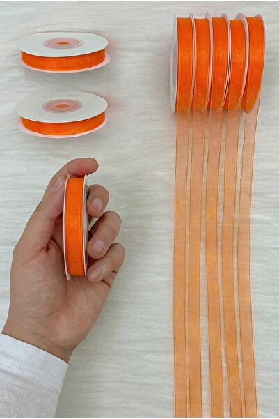 ZEYMERADE Organza Tulle Ribbon Orange 1cm 22Mt, Bride, Bundle, Engagement, Do...