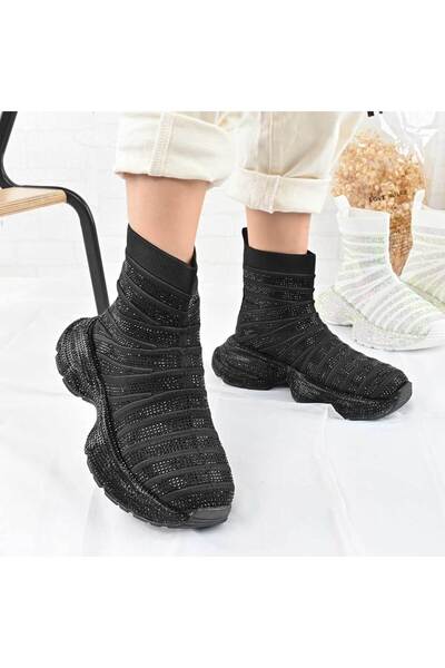 Tmall Pantofi sport damă, stil șosetă, D1461, negru