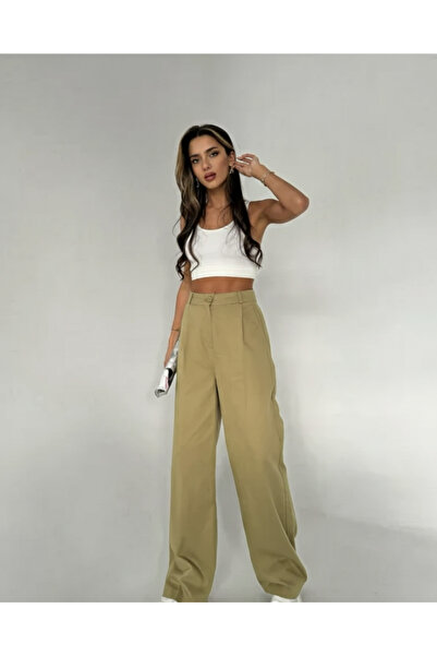 My Blog Khaki Gabardine High Waist Trousers - 3335