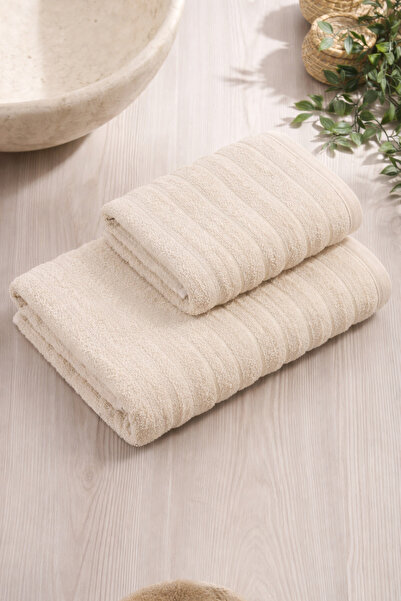 Cottonest Dalga Beige Towel Set of 2 |   100% Cotton |   Soft Texture, High A...