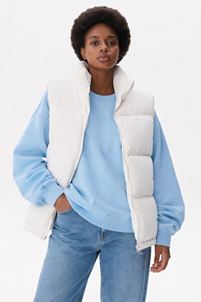 Lacoste Filled Quilted Womens Vest Padded Quilted High Collar Women's Vest White