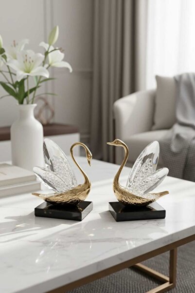 Furkan DEKORATİF KRİSTAL CAM 2Lİ KUĞU SETİ GOLD