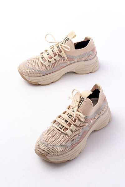 Zerenyus حذاء رياضي شبكي برباط باللون البيج من Exİn-3001