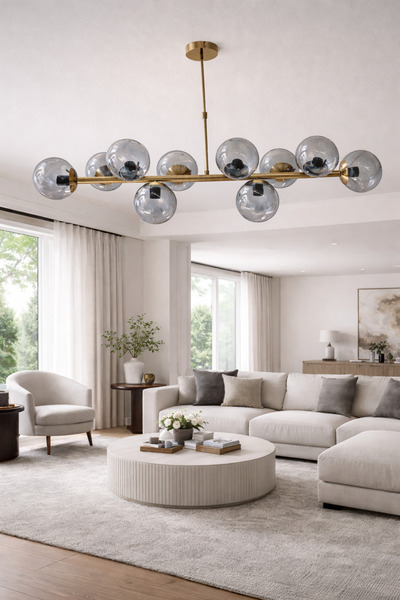 Led YENİ MODEL 125 CM 10 LU AVİZE FÜME CAMLI SIRALI LÜX ESKİTME RENK İTHAL KASA