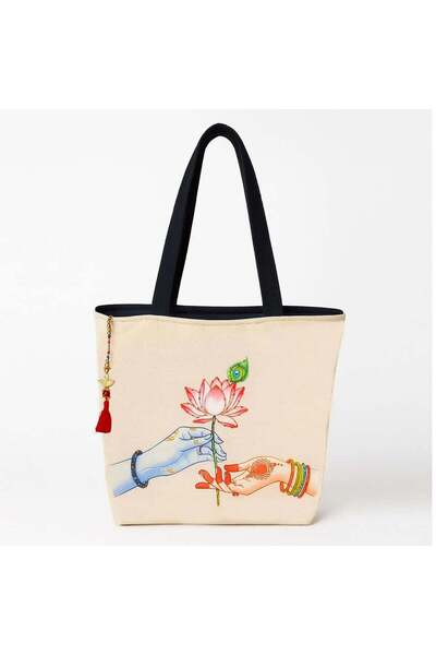The Purani Jeans Artistic & Elegant Denim Tote Bag, "White" Multi-purpose Bag...