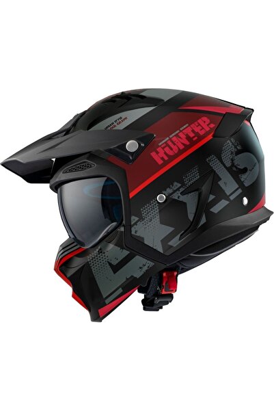 AXXIS HUNTER SV BLOCK B5 MATT FLOUR RED FONSİYONEL ÇENE MOTOSİKLET KASKI ECE ...