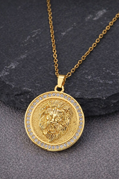 REKS Premium Aslan Başlı Çelik Kolye – Gold Renk, Üst Segment Kalite ve Şık T...