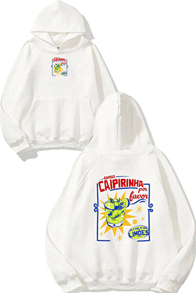 urbvn سويت شيرت أبيض كبير الحجم بطبعة تصميم كايبيرينا مع غطاء للرأس