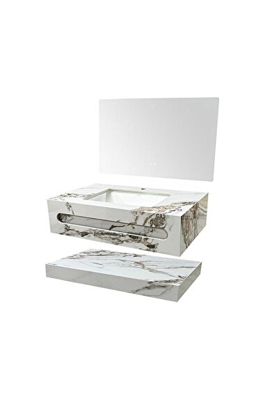 Milano Sintered Stone Vanity with Mirror, 80x50x20 cm, White Single Basin, Ea...