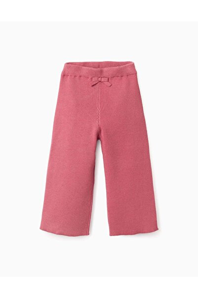 Ziddy Wide Leg Ribbed Trousers with Bow for Baby Girls, Pink