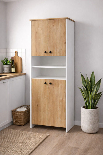 Naturel Kitchen 4 Kapaklı Raflı Çok Amaçlı Bölmeli Mutfak Dolabı Safir Meşe -...