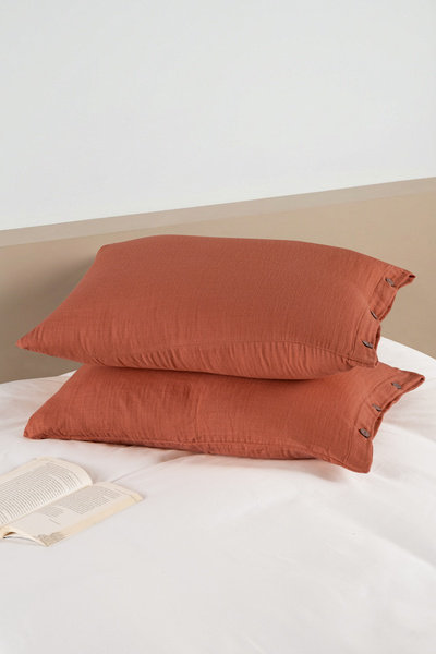 Owra 2-Piece Pillowcase 100% Cotton - 2 Layer Muslin, 50X70, Buttoned, Suitab...