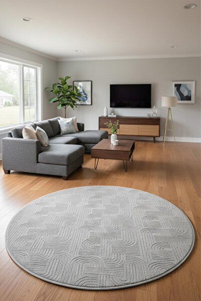 Raschel Carpet Premium Yuvarlak Yıkanabilir Leke Tutmaz Emboss Bohem Halı Öze...