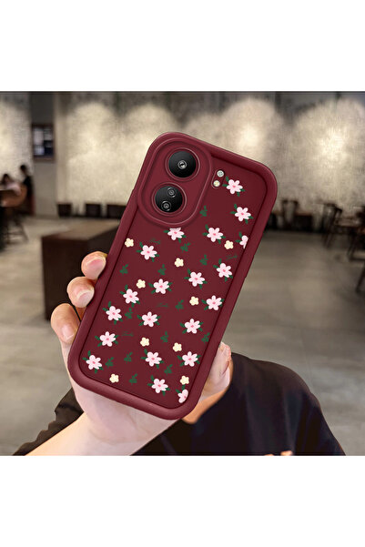 Hontinga Simple Maroon Silicone Phone Case Compatible with Poco C65 Shockproo...