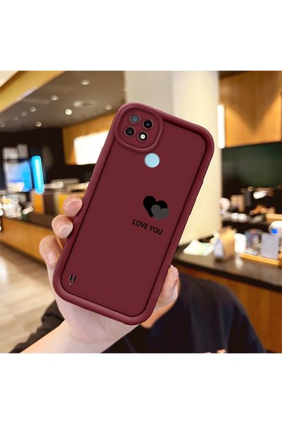 Hontinga Simple Maroon Silicone Phone Case Heart Pattern Compatible with Real...