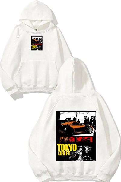 urbvn سويت شيرت أبيض كبير الحجم مطبوع عليه تصميم سيارة طوكيو