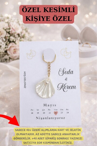 Emtory Home Kişiye Özel İstiridye Anahtarlık Nişan Hatırası – İsimli Söz Nişa...