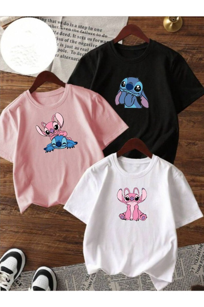 npLStore Παιδικό Σετ Μπλουζάκια 3 τεμαχίων με στάμπα Stitch & Angel