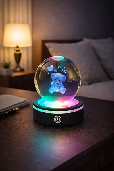 minisepetim USB'li Ayıcık Tasarımlı Dönen Cam Küre