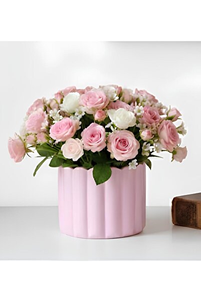 E.M.S AVM PASTEL PEMBE ÇUBUK DESEN SAKSI SUKULENT SAKSISI MENEKŞE SAKSISI DEK...