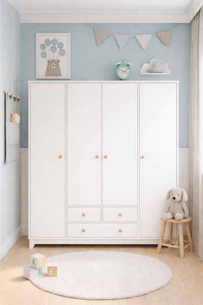 Koza %100 MDF Bonnie 4 Kapılı Bebek & Çocuk Dolap