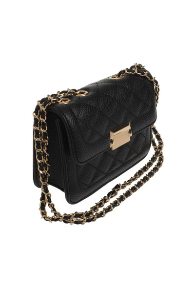 Lumi LUXURY Geanta Crossbody Neagra cu Model Romburi si Lant de Culoare Aurie...