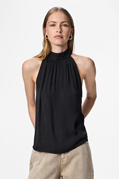 PIECES Women's Halter Neck Sleeveless Woven Satin Top