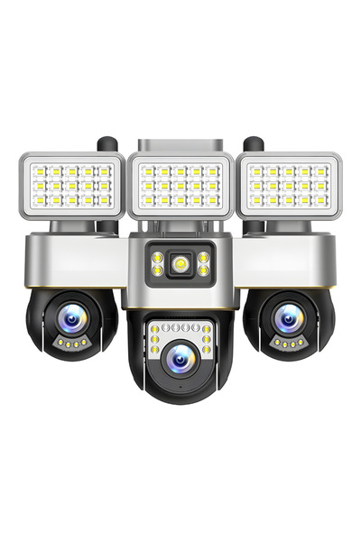 MaGeCa Camera de supraveghere tripla WiFi cu proiector LED, 12MP Full HD, 3 z...