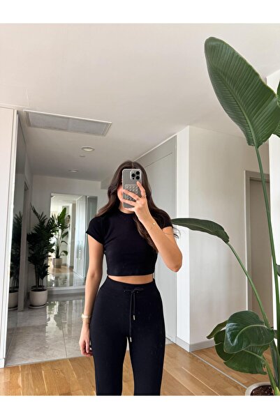 Butik T-shirt Crop İspanyol Paça Pantolon İkili Takım