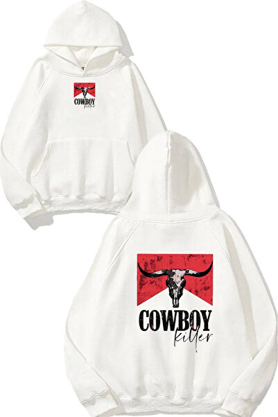 urbvn سويت شيرت أبيض كبير الحجم بطباعة تصميم كاوبوي كيلر