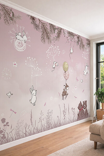 dreamwall Çocuk Odası Masalsı Uçan Tavşan ve Geyik Figürlü Tek Parça Tekstil ...