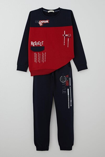 Breeze Boy's Tracksuit Set with Pocket Flap Detail and Printed Text, Ages 7-1...