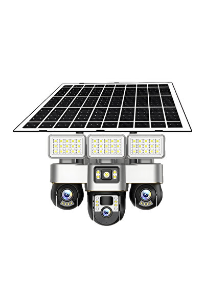 MaGeCa Camera de supraveghere tripla cu panou solar si proiector LED, Cartela...