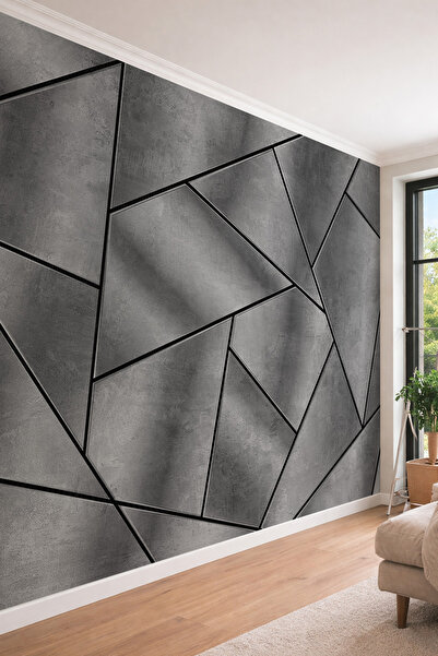 dreamwall 3D Görünümlü Beton Dokulu Geometrik Panel Desenli Tek Parça Tekstil...