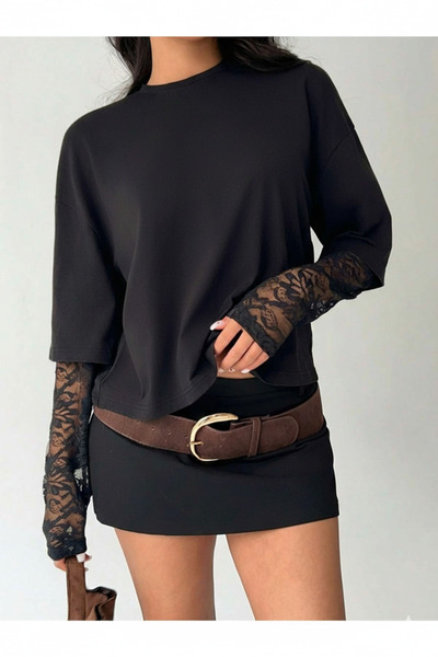 Machetta Tricou negru cu dantelă pentru femei