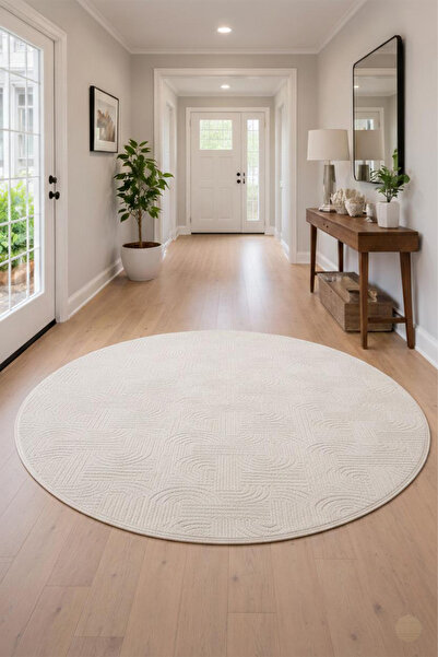 Raschel Carpet Premium Yuvarlak Yıkanabilir Leke Tutmaz Bohem Yolluk Halısı Ö...