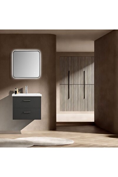 Milano Luxe Burj Vanity, Grey Plywood Bathroom Vanity with Mirror/Ceramic Bas...