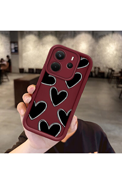 Hontinga Heart Shockproof Simple Maroon Silicone Phone Case Compatible with R...