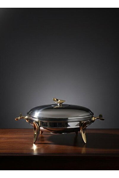 Elips Hediyelik PASLANMAZ ÇELİK SERVİS TABAĞI ALTTAN MUM İLE ISITMALI 48*27 cm