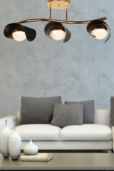 Begüsa Aleksa Ledli 3.Lü Avize Gold Kaplama