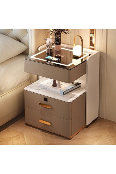 FOXMAG24 Smart Bedside Table, 3 Drawers, Touch LED, Wireless Charging, Blueto...