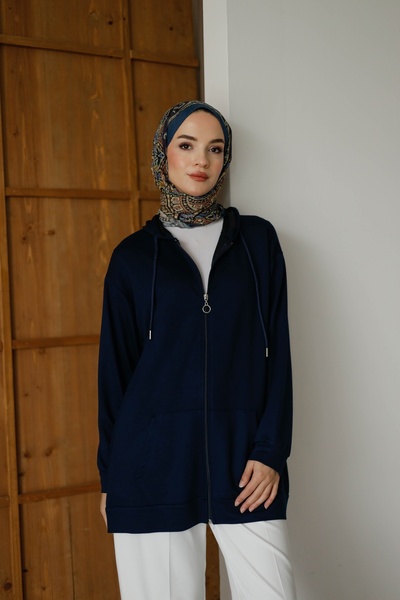 MOONSC Women's Hooded and Pocketed Hijab Sweatshirt - Cardigan