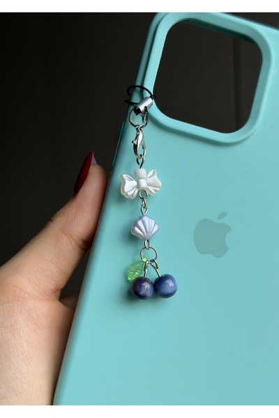 WhimsyWhite Handmade Bag Charm with Bow and Cherry Detail – Keychain with She...