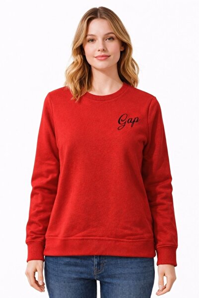 GAP Hanorac roșu pentru femei V-LOGO DOORBUSTER CREW