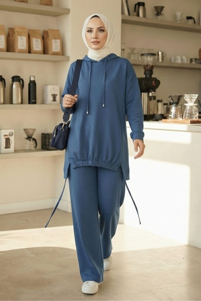 Bestenur Kapüşonlu Tunik Pantolon Takım 1682 - İndigo